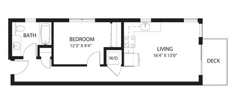 Floor plan for 1 bed, 1 bath, 585 sqft